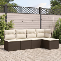 Set Divano da Giardino 5 pz con Cuscini-Sofa da Giardino-Divanetto da esterno Marrone in Polyrattan 886805