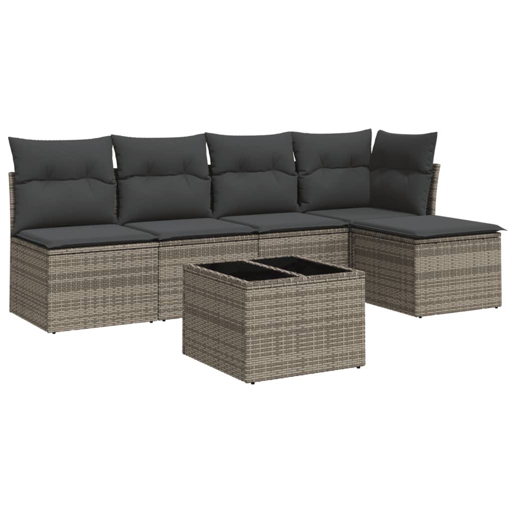 Set Divano da Giardino 6 pz con Cuscini Grigio in Polyrattan 3249369