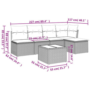 Set Divano da Giardino 6 pz con Cuscini-Sofa da Giardino-Divanetto da esterno Marrone in Polyrattan 339124