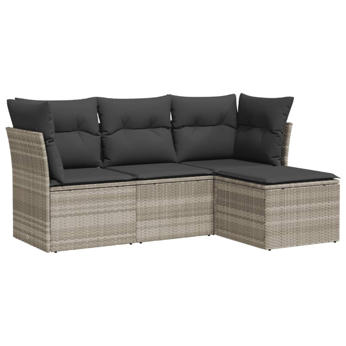 Set Divano da Giardino 4 pz con Cuscini-Sofa da Giardino-Divanetto da esterno Grigio Chiaro Polyrattan 565129