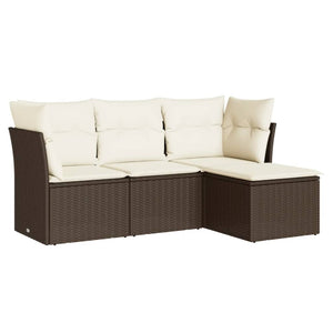 Set Divano da Giardino 4 pz con Cuscini-Sofa da Giardino-Divanetto da esterno Marrone in Polyrattan 455812
