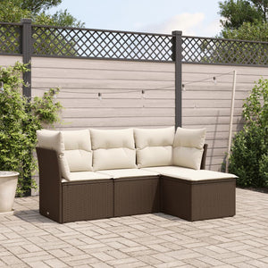 Set Divano da Giardino 4 pz con Cuscini-Sofa da Giardino-Divanetto da esterno Marrone in Polyrattan 455812