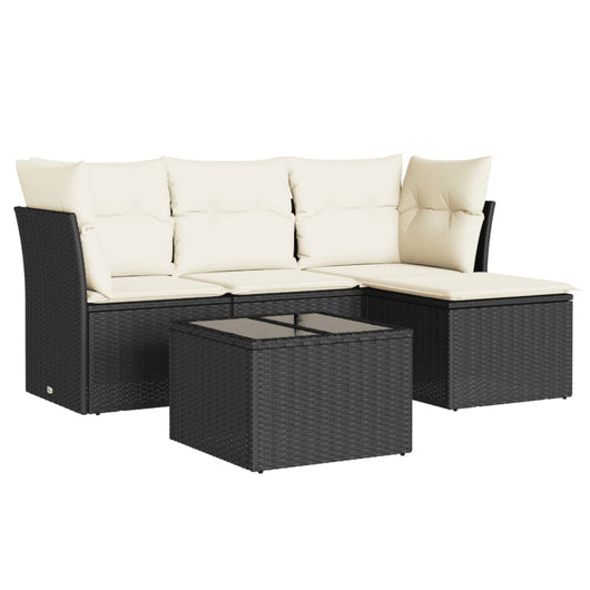 Set Divani da Giardino 5 pz con Cuscini in Polyrattan Nero