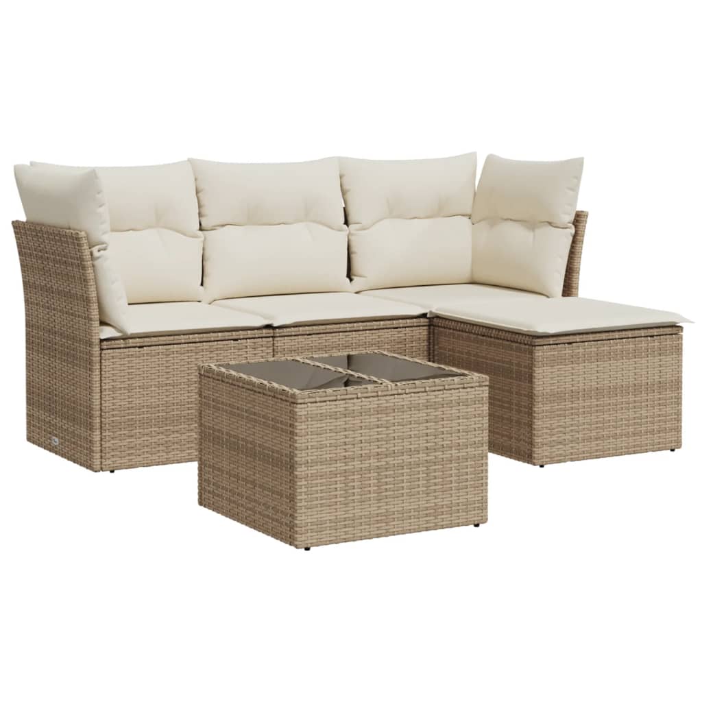 vidaXL Set Divano da Giardino 5 pz con Cuscini Beige in Polyrattan