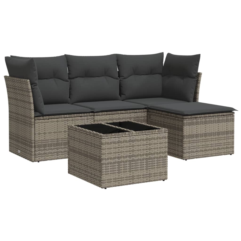 Set Divano da Giardino 5 pz con Cuscini-Sofa da Giardino-Divanetto da esterno Grigio in Polyrattan 523551