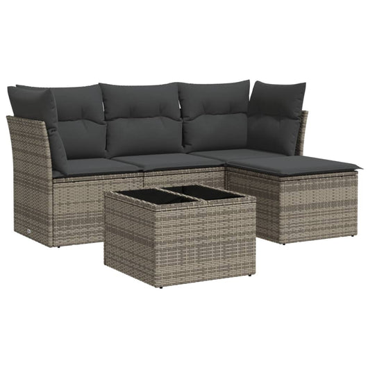 Set Divano da Giardino 5 pz con Cuscini-Sofa da Giardino-Divanetto da esterno Grigio in Polyrattan 523551