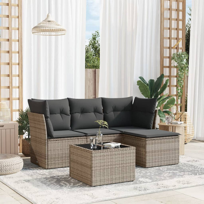 Set Divano da Giardino 5 pz con Cuscini-Sofa da Giardino-Divanetto da esterno Grigio in Polyrattan 523551