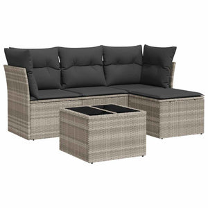 Set Divano da Giardino 5pz con Cuscini-Sofa da Giardino-Divanetto da esterno Grigio Chiaro Polyrattan 622582