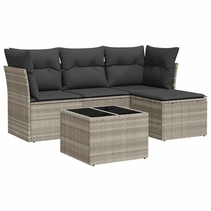 Set Divano da Giardino 5pz con Cuscini-Sofa da Giardino-Divanetto da esterno Grigio Chiaro Polyrattan 622582