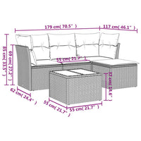 Set Divano da Giardino 5pz con Cuscini Grigio Chiaro Polyrattan