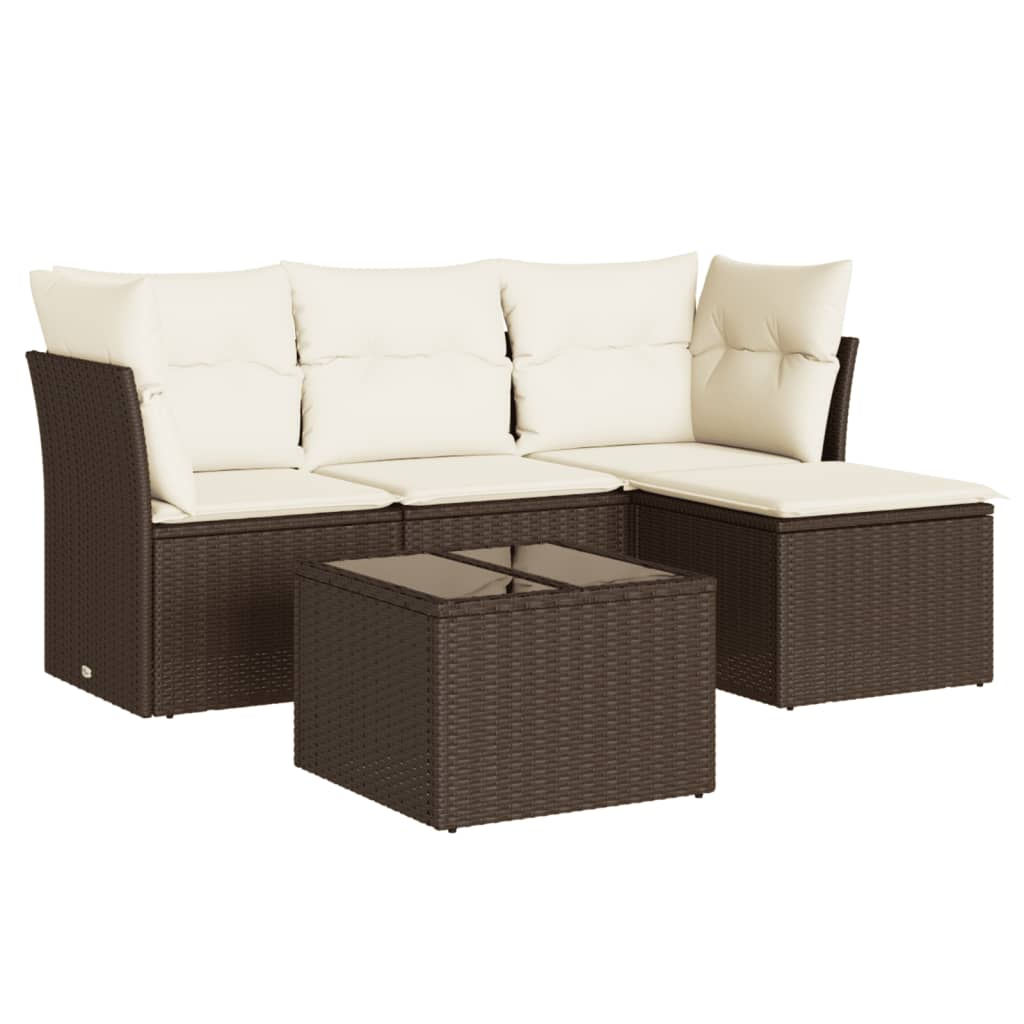 Set Divano da Giardino 5 pz con Cuscini-Sofa da Giardino-Divanetto da esterno Marrone in Polyrattan 932869
