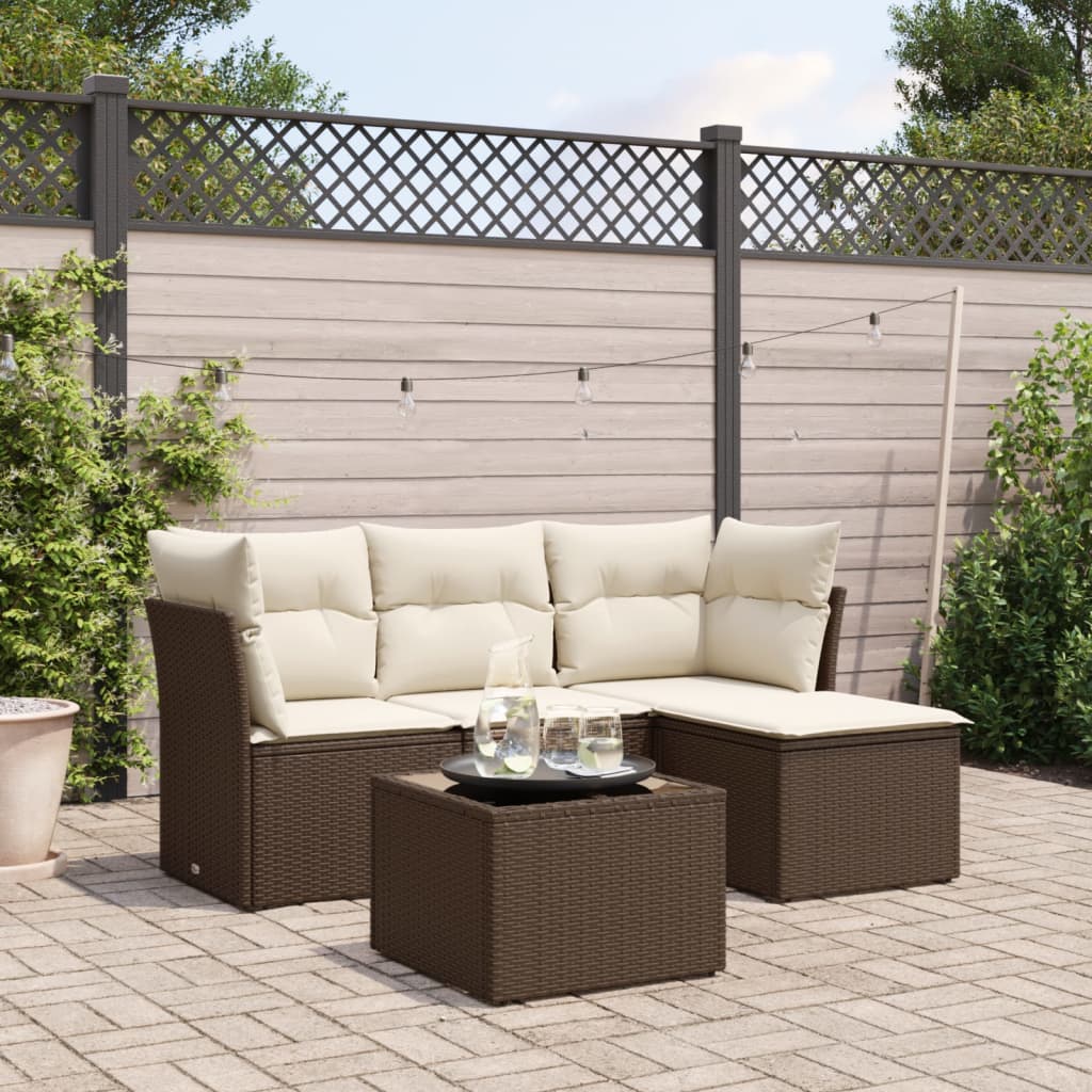 Set Divano da Giardino 5 pz con Cuscini-Sofa da Giardino-Divanetto da esterno Marrone in Polyrattan 932869