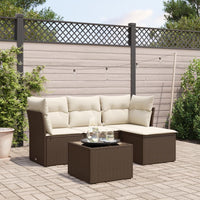 Set Divano da Giardino 5 pz con Cuscini-Sofa da Giardino-Divanetto da esterno Marrone in Polyrattan 932869