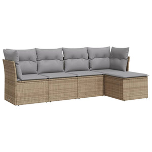 Set Divano da Giardino 5 pz con Cuscini Beige in Polyrattan