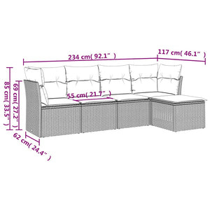 Set Divano da Giardino 5pz con Cuscini Grigio Chiaro Polyrattan