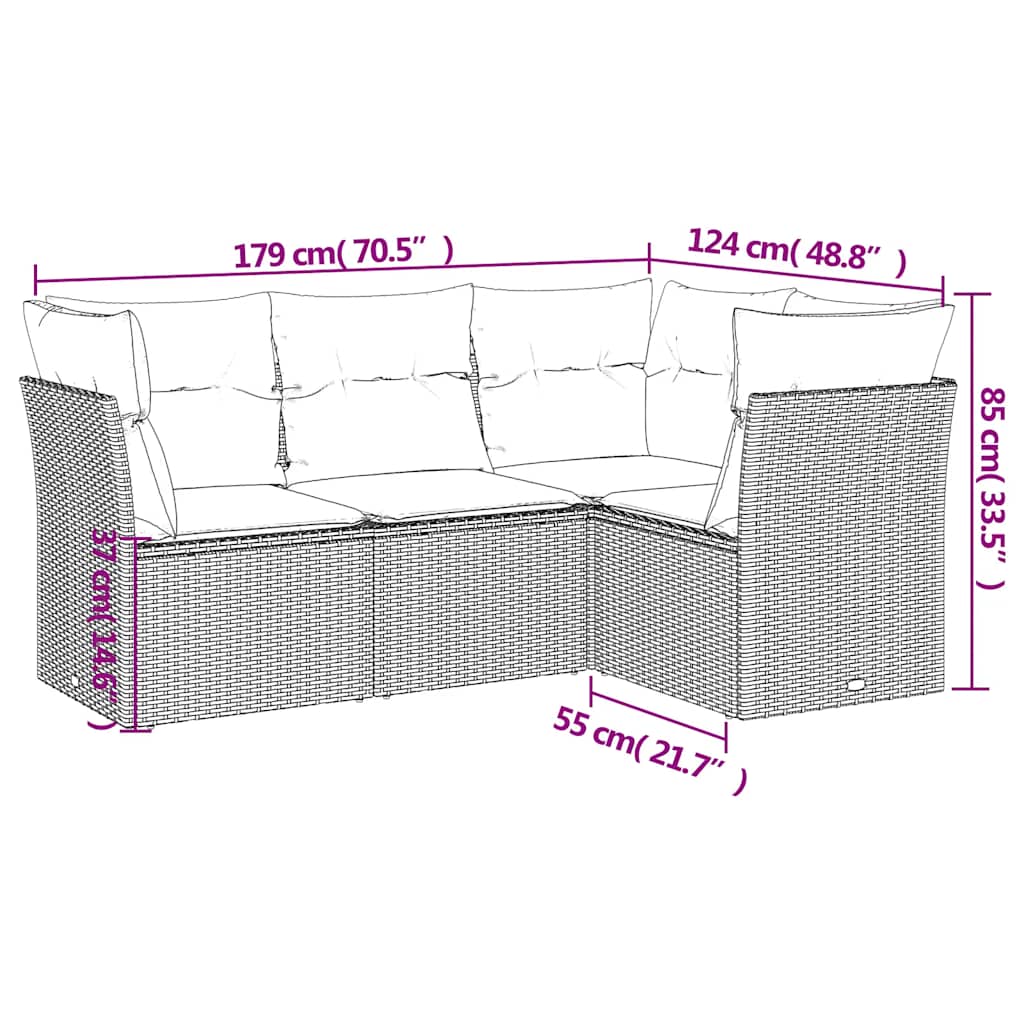 Set Divani da Giardino 4 pz con Cuscini Nero in Polyrattan 3249414