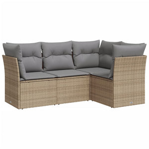 Set Divano da Giardino 4 pz con Cuscini Beige in Polyrattan 3249418