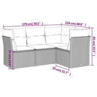 Set Divano da Giardino 4pz con Cuscini Grigio Chiaro Polyrattan