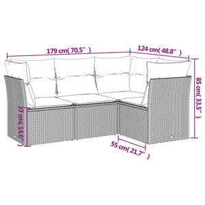 Set Divano da Giardino 4pz con Cuscini Grigio Chiaro Polyrattan
