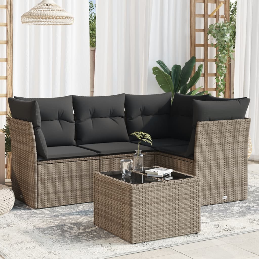 Set Divano da Giardino 5 pz con Cuscini Grigio in Polyrattan