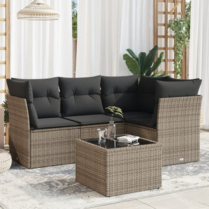 Set Divano da Giardino 5 pz con Cuscini Grigio in Polyrattan