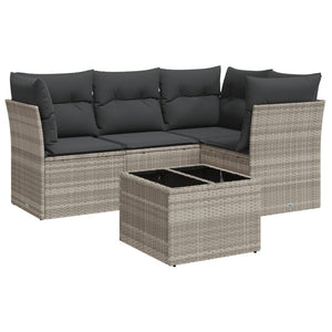 Set Divano da Giardino 5pz con Cuscini-Sofa da Giardino-Divanetto da esterno Grigio Chiaro Polyrattan 214137