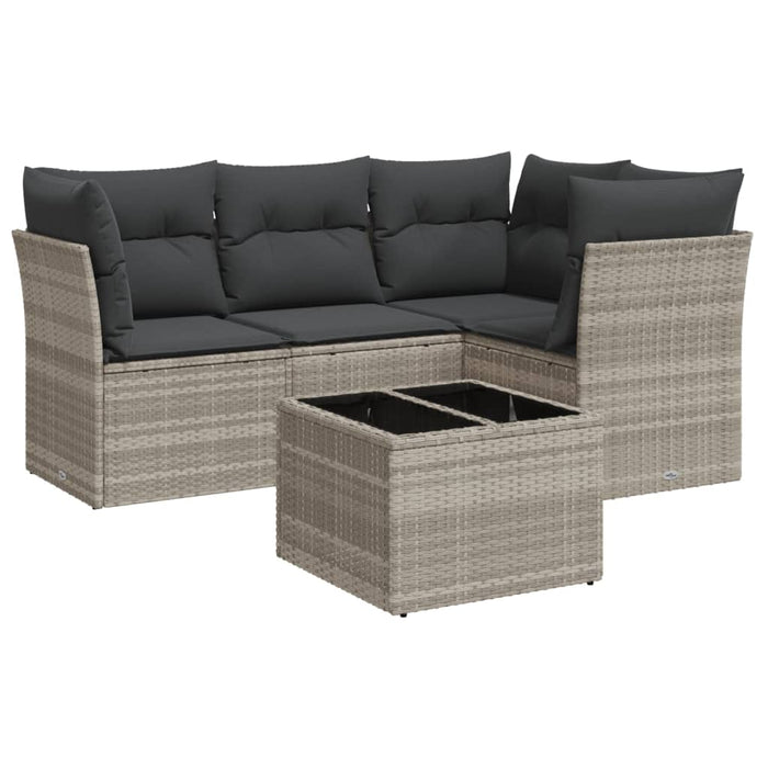 Set Divano da Giardino 5pz con Cuscini-Sofa da Giardino-Divanetto da esterno Grigio Chiaro Polyrattan 214137