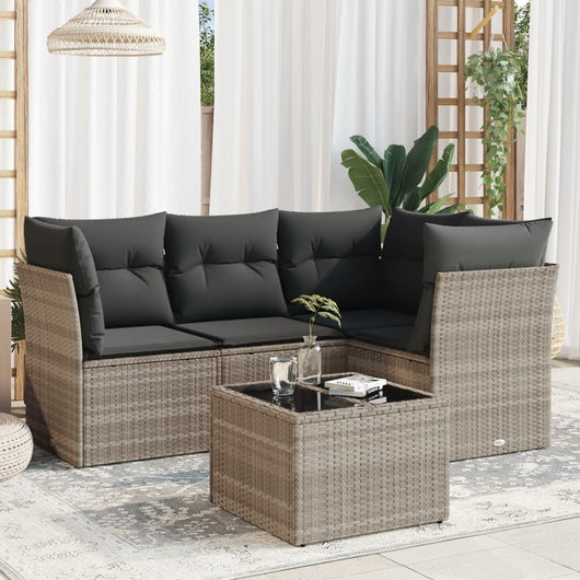 Set Divano da Giardino 5pz con Cuscini-Sofa da Giardino-Divanetto da esterno Grigio Chiaro Polyrattan 214137