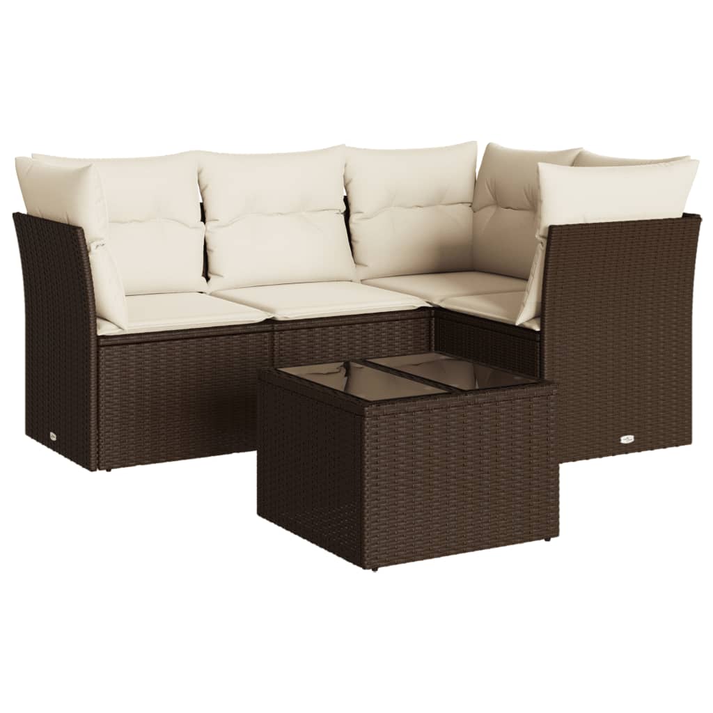 Set Divano da Giardino 5 pz con Cuscini-Sofa da Giardino-Divanetto da esterno Marrone in Polyrattan 100072