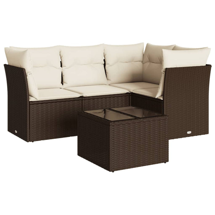 Set Divano da Giardino 5 pz con Cuscini-Sofa da Giardino-Divanetto da esterno Marrone in Polyrattan 100072