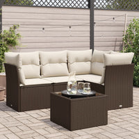 Set Divano da Giardino 5 pz con Cuscini-Sofa da Giardino-Divanetto da esterno Marrone in Polyrattan 100072