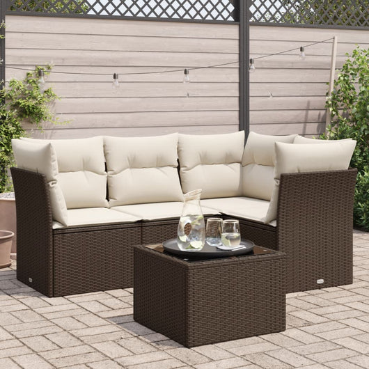Set Divano da Giardino 5 pz con Cuscini-Sofa da Giardino-Divanetto da esterno Marrone in Polyrattan 100072