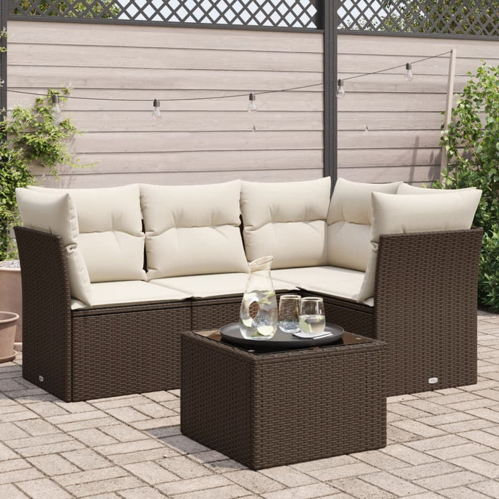 Set Divano da Giardino 5 pz con Cuscini-Sofa da Giardino-Divanetto da esterno Marrone in Polyrattan 100072
