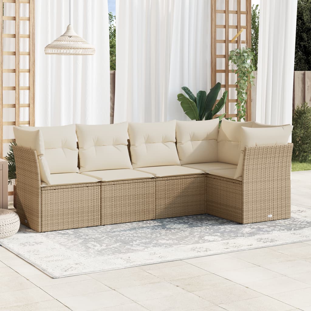 vidaXL Set Divano da Giardino 5 pz con Cuscini Beige in Polyrattan