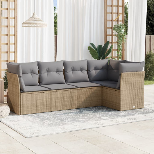 Set Divano da Giardino 5 pz con Cuscini-Sofa da Giardino-Divanetto da esterno Beige in Polyrattan 606343