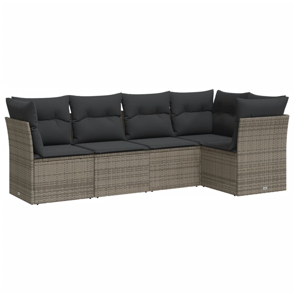 Set Divano da Giardino 5 pz con Cuscini-Sofa da Giardino-Divanetto da esterno Grigio in Polyrattan 748793
