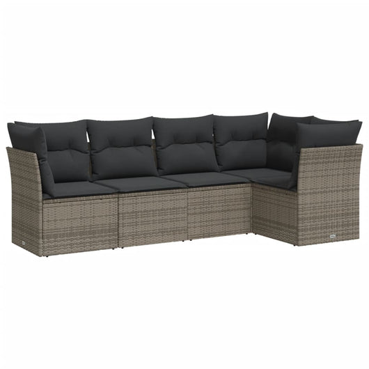 Set Divano da Giardino 5 pz con Cuscini-Sofa da Giardino-Divanetto da esterno Grigio in Polyrattan 748793