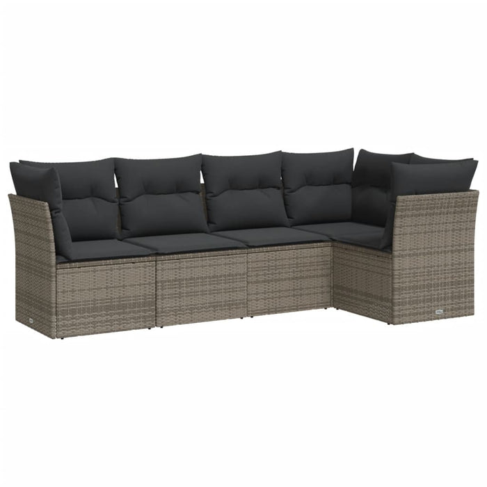 Set Divano da Giardino 5 pz con Cuscini-Sofa da Giardino-Divanetto da esterno Grigio in Polyrattan 748793