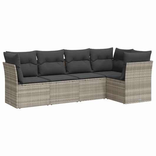 Set Divano da Giardino 5pz con Cuscini-Sofa da Giardino-Divanetto da esterno Grigio Chiaro Polyrattan 548898