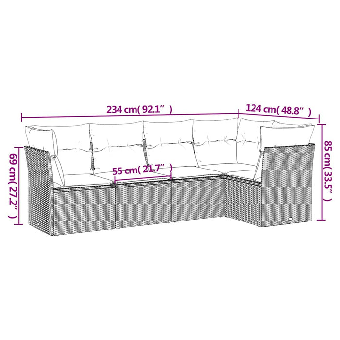 Set Divano da Giardino 5pz con Cuscini-Sofa da Giardino-Divanetto da esterno Grigio Chiaro Polyrattan 548898