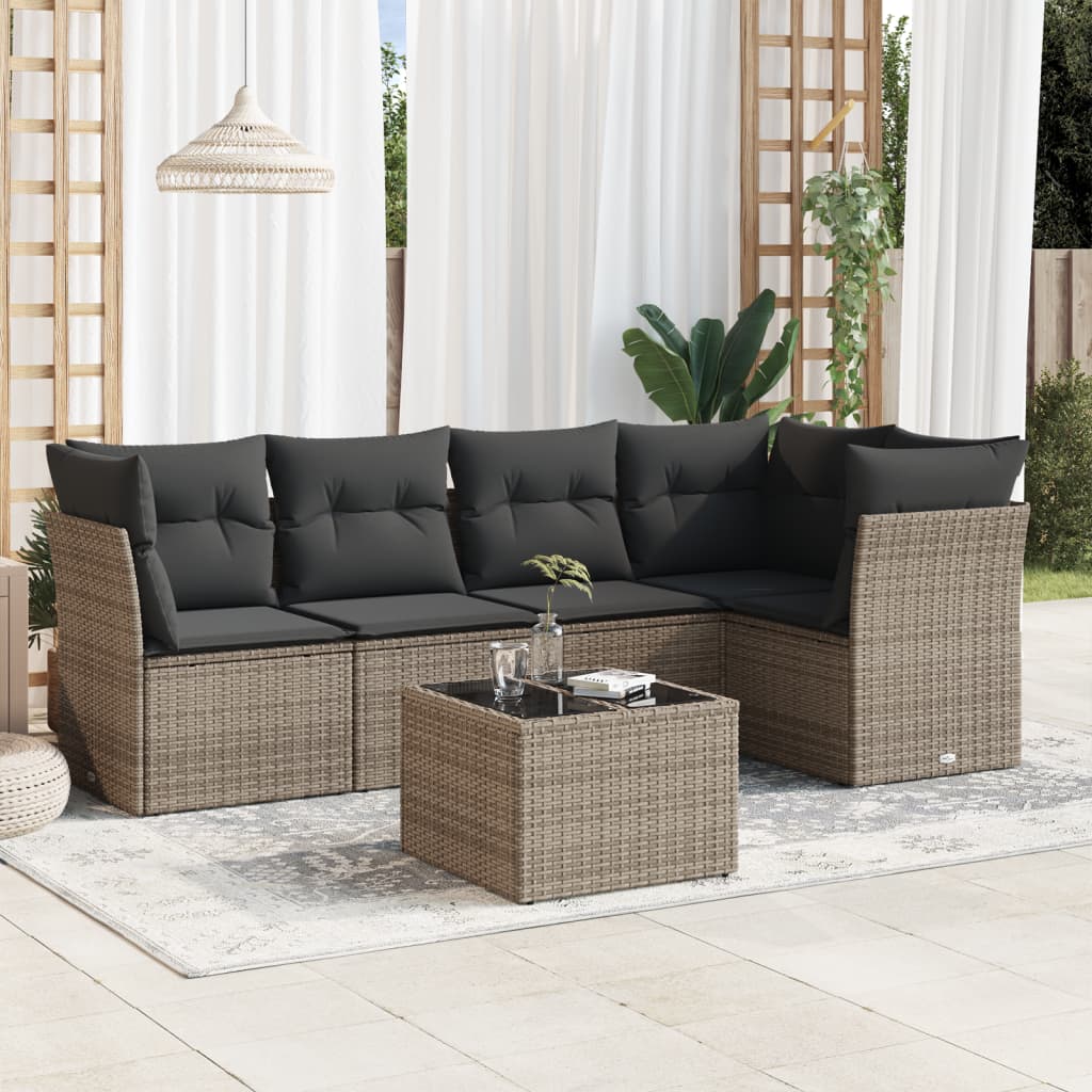 Set Divano da Giardino 6 pz con Cuscini Grigio in Polyrattan