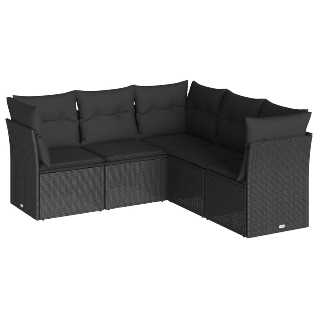 Set Divani da Giardino 5 pz con Cuscini in Polyrattan Nero 3249454
