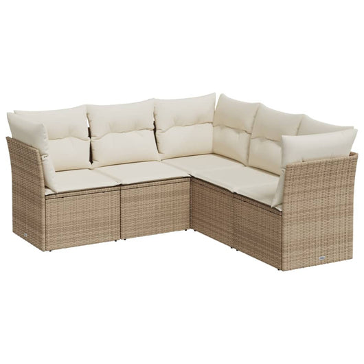 Set Divano da Giardino 5 pz con Cuscini Beige in Polyrattan