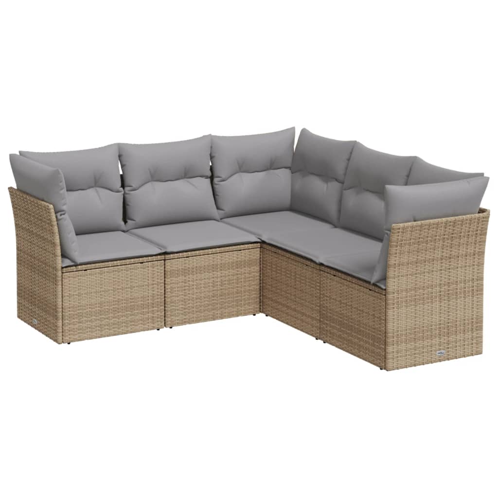 Set Divano da Giardino 5 pz con Cuscini-Sofa da Giardino-Divanetto da esterno Beige in Polyrattan 304173
