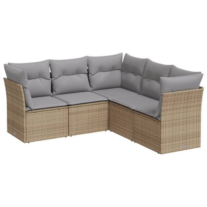 Set Divano da Giardino 5 pz con Cuscini-Sofa da Giardino-Divanetto da esterno Beige in Polyrattan 304173