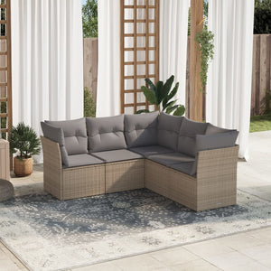 Set Divano da Giardino 5 pz con Cuscini-Sofa da Giardino-Divanetto da esterno Beige in Polyrattan 304173