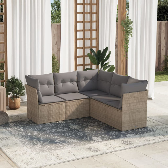 Set Divano da Giardino 5 pz con Cuscini-Sofa da Giardino-Divanetto da esterno Beige in Polyrattan 304173