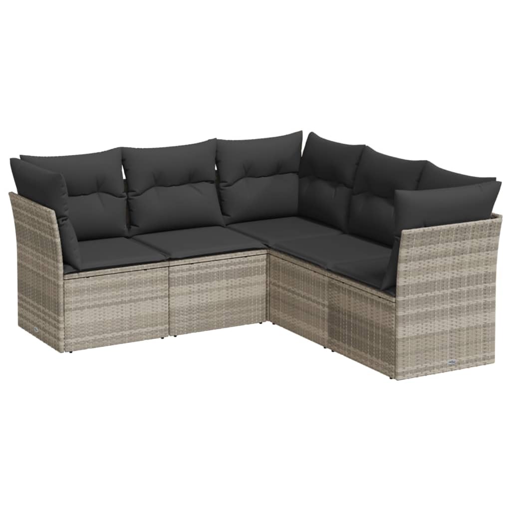 Set Divano da Giardino 5pz con Cuscini-Sofa da Giardino-Divanetto da esterno Grigio Chiaro Polyrattan 796260