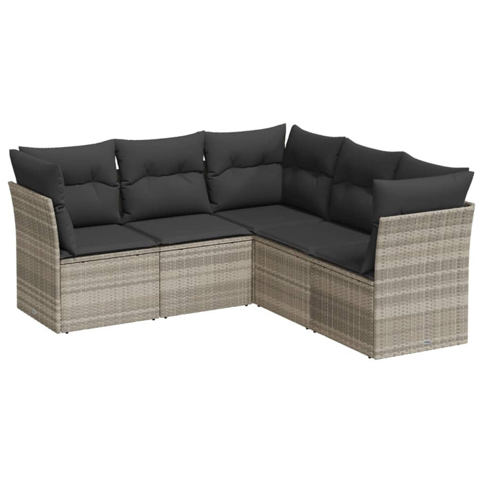 Set Divano da Giardino 5pz con Cuscini-Sofa da Giardino-Divanetto da esterno Grigio Chiaro Polyrattan 796260