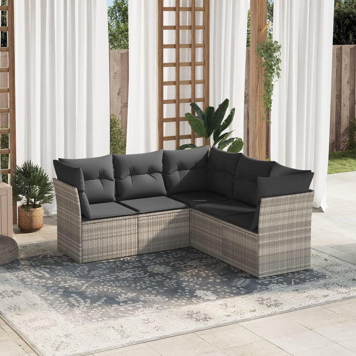 Set Divano da Giardino 5pz con Cuscini-Sofa da Giardino-Divanetto da esterno Grigio Chiaro Polyrattan 796260